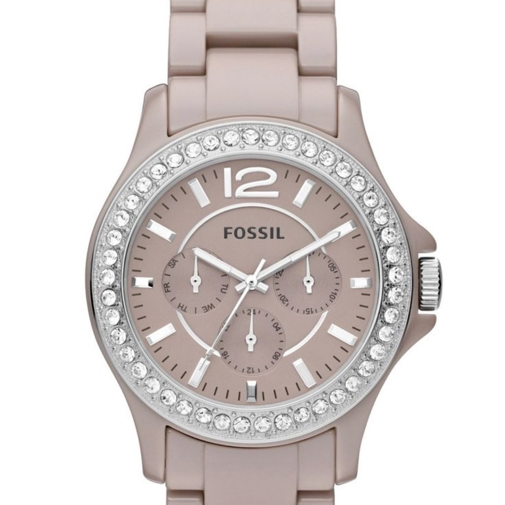 Fossil Women's Ceramic Taupe Watch with Crystal Accents